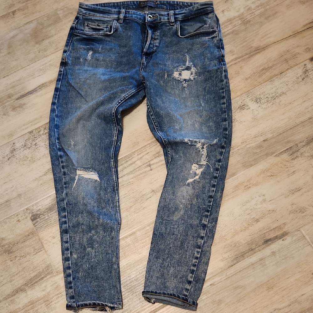 Zara Men's Slim Fit Distressed Denim Jeans